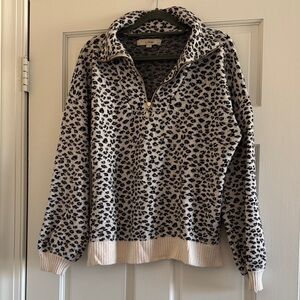 LOFT Black and White Leopard Print Sweater, Large